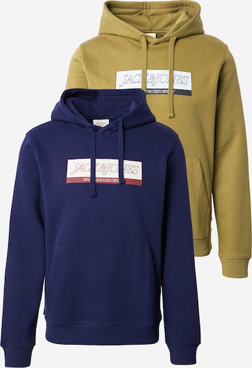 S dydžio Megztinis be užsegimo 'JORINWOOD' iš JACK & JONES, spalva – tamsiai mėlyna / rusvai žalia / balta, Prekių apžvalga