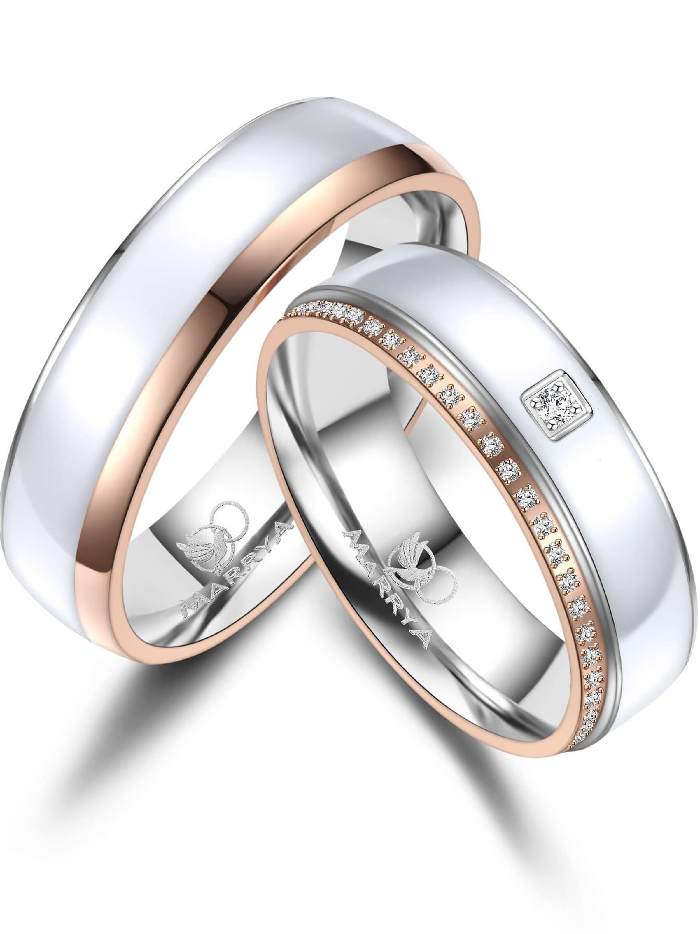 MARRYA Ring 'MARRYA ES-41 Ehering aus Edelstahl & Emaille-Weis & Ros' in White: front