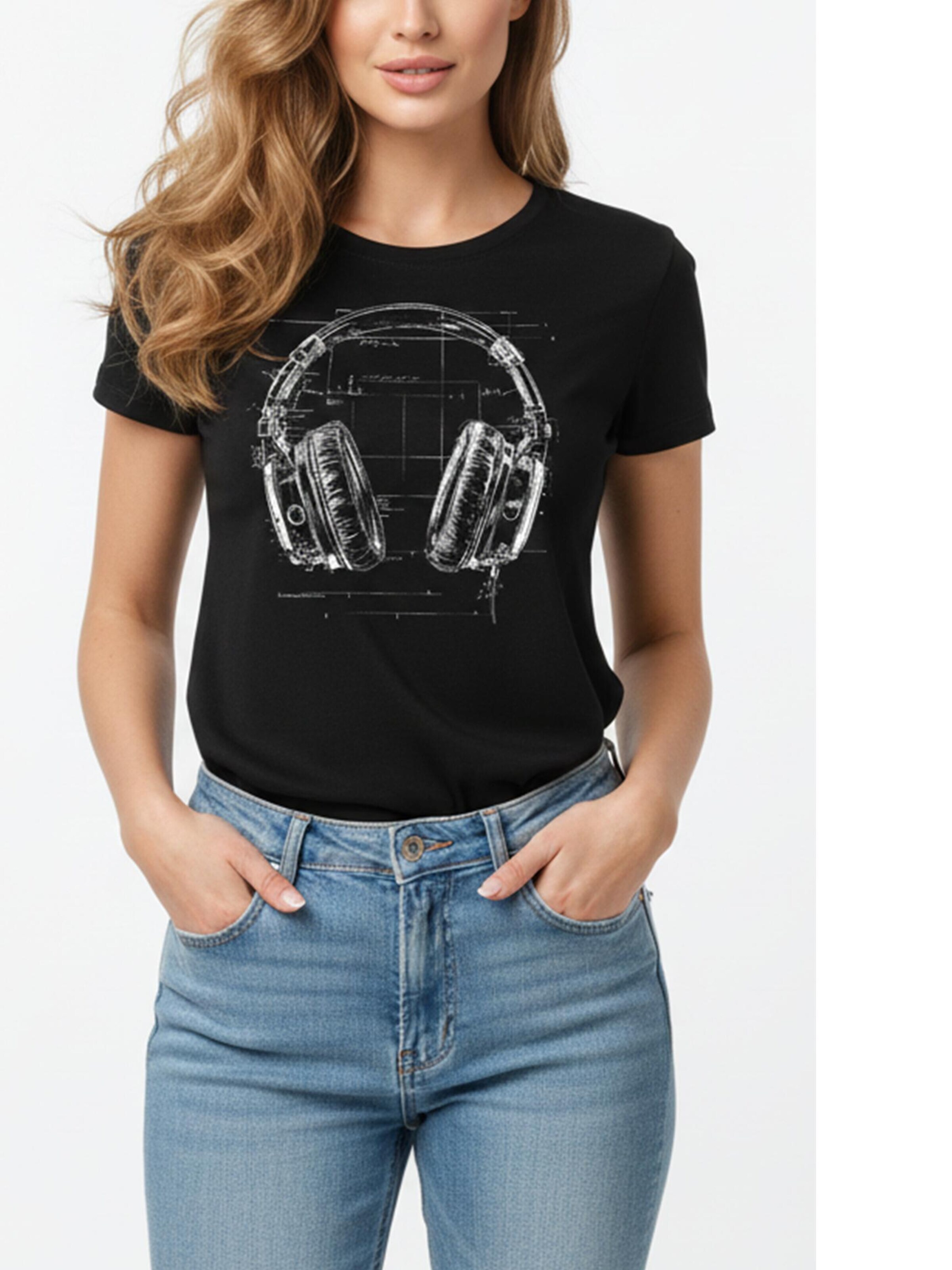 MAKAYA Shirt 'Blue Print Headphone' in Black
