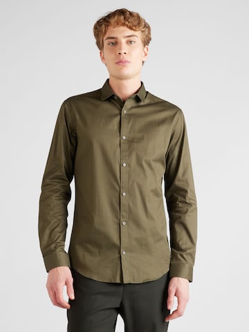 JACK & JONES Slim fit Button Up Shirt 'CARDIFF' in Green: front