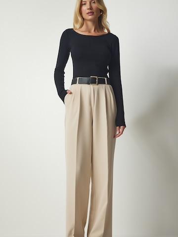 Happiness İstanbul Wide Leg Bukser med lægfolder i beige