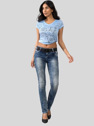 CIPO & BAXX Slimfit Jeans in Slim-Fit, dicke kontrast Naht in Blau: Vorderseite