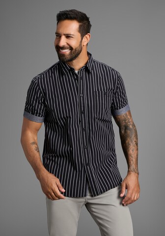 Man's World Comfort Fit Hemd in Schwarz: Vorderseite