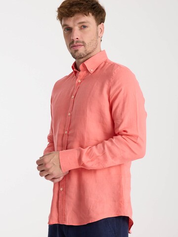 Slim fit Camicia business 'Leonardo Linen Man Shirt Pink' di 7Camicie in rosso