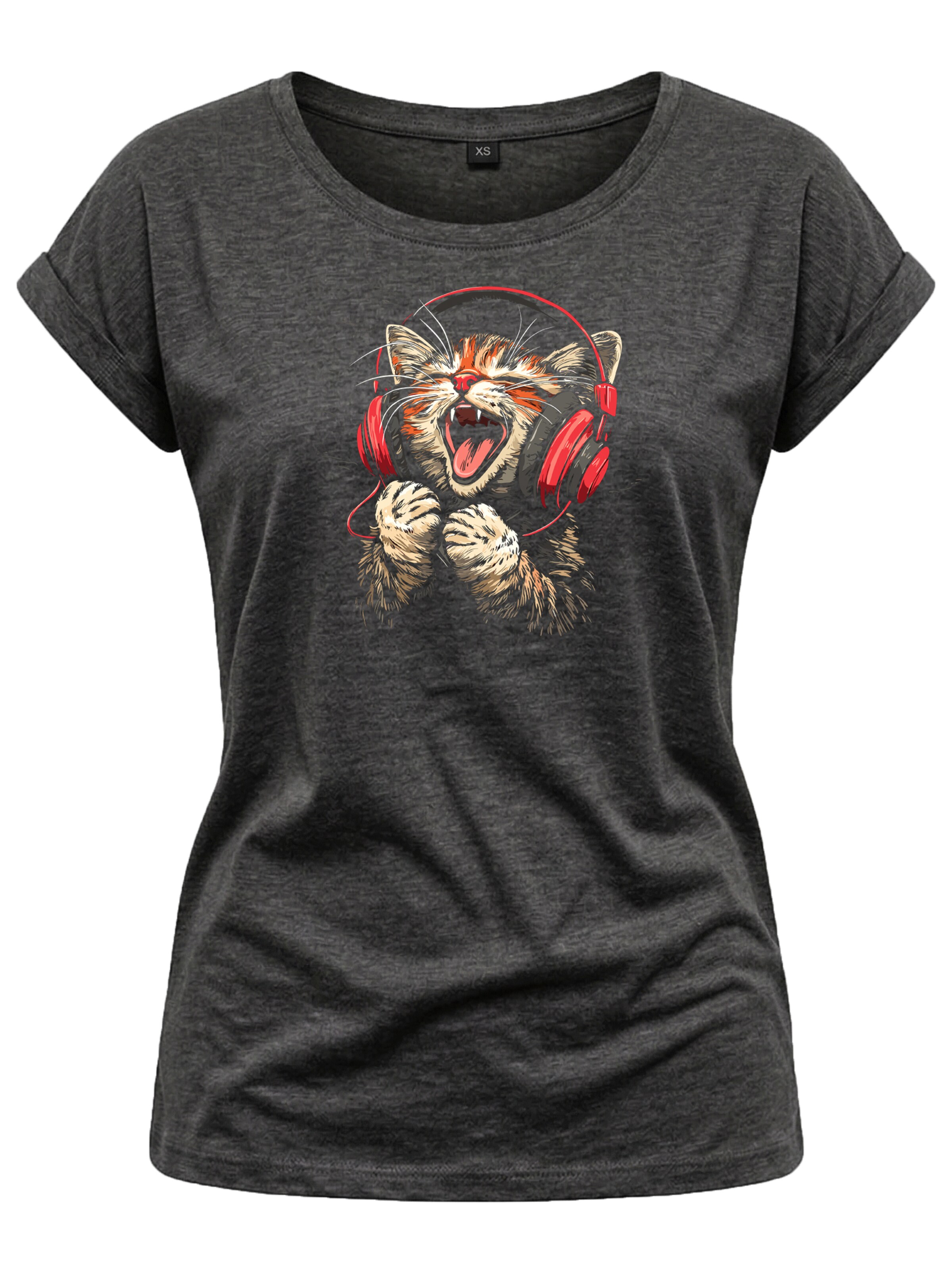 MAKAYA Shirt 'Sound Kitten' in Grey