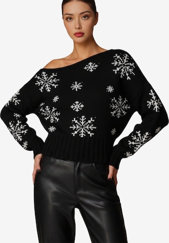 KoJooin Pullover 'Damen Kurzer Pullover mit Snowflake-Muster Süßer Weihnachten Rollkragen Strickpullover Festliche' in Schwarz: Vorderseite