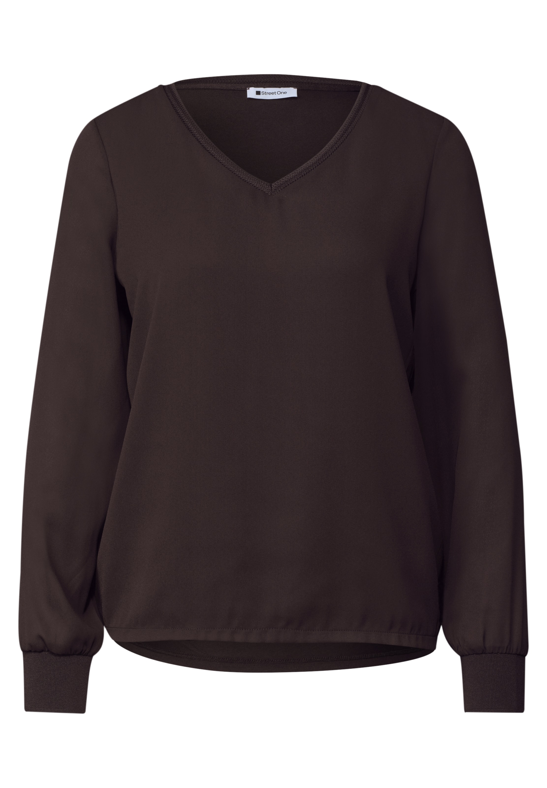 STREET ONE Langarm Shirt mit V-Neck und Strukturmix in Rot: Vorderseite