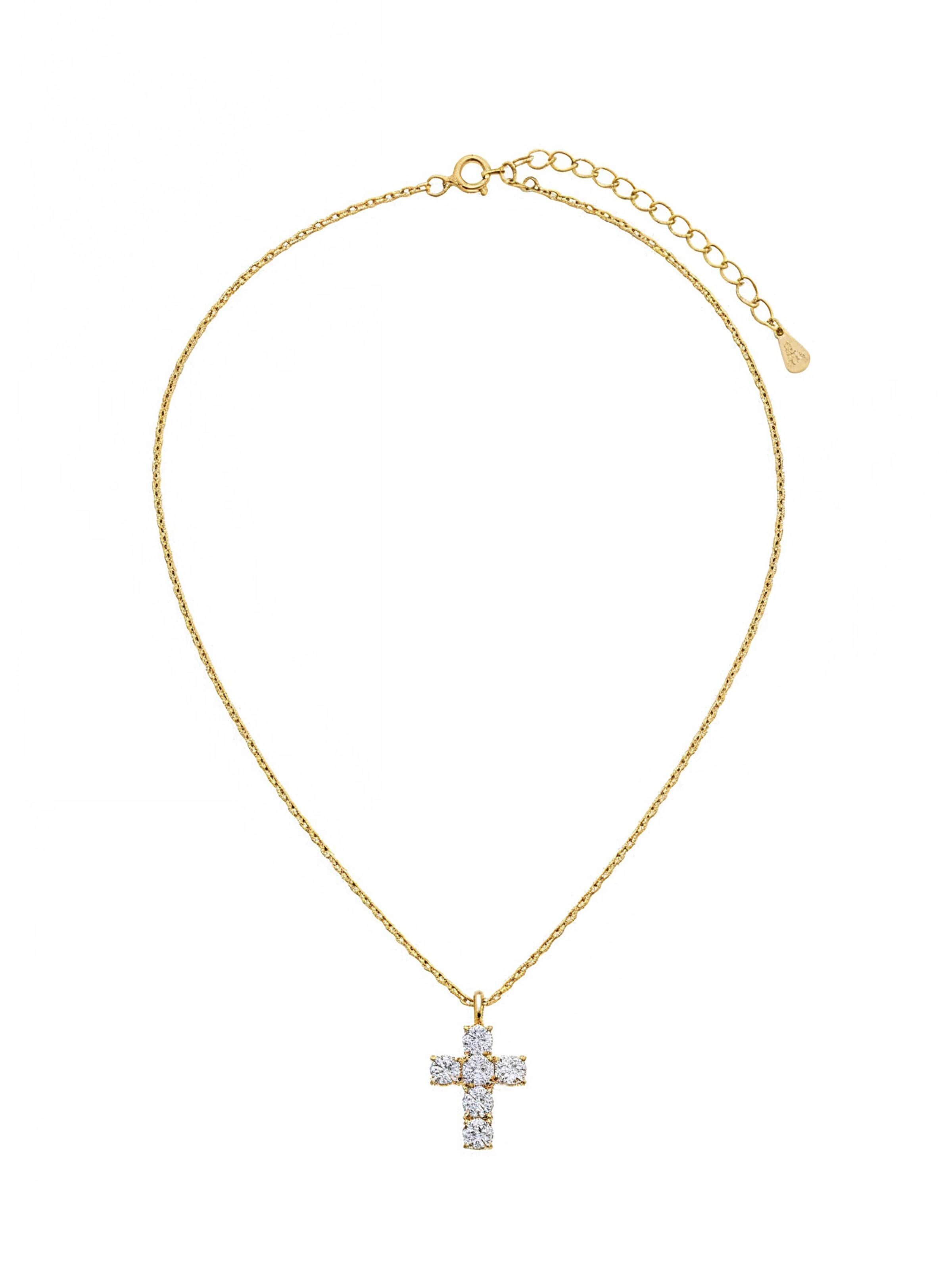 Staufergold Necklace 'Moissanit Kreuzanhänger „Lumina Cross“ – 3 ct' in Gold: front