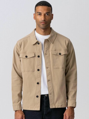 TEESHOPPEN Regular fit Button Up Shirt ' Twill Overshirt ' in Beige: front