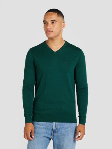 TOMMY HILFIGER Pulóver 'ESSENTIAL' - zöld: elől