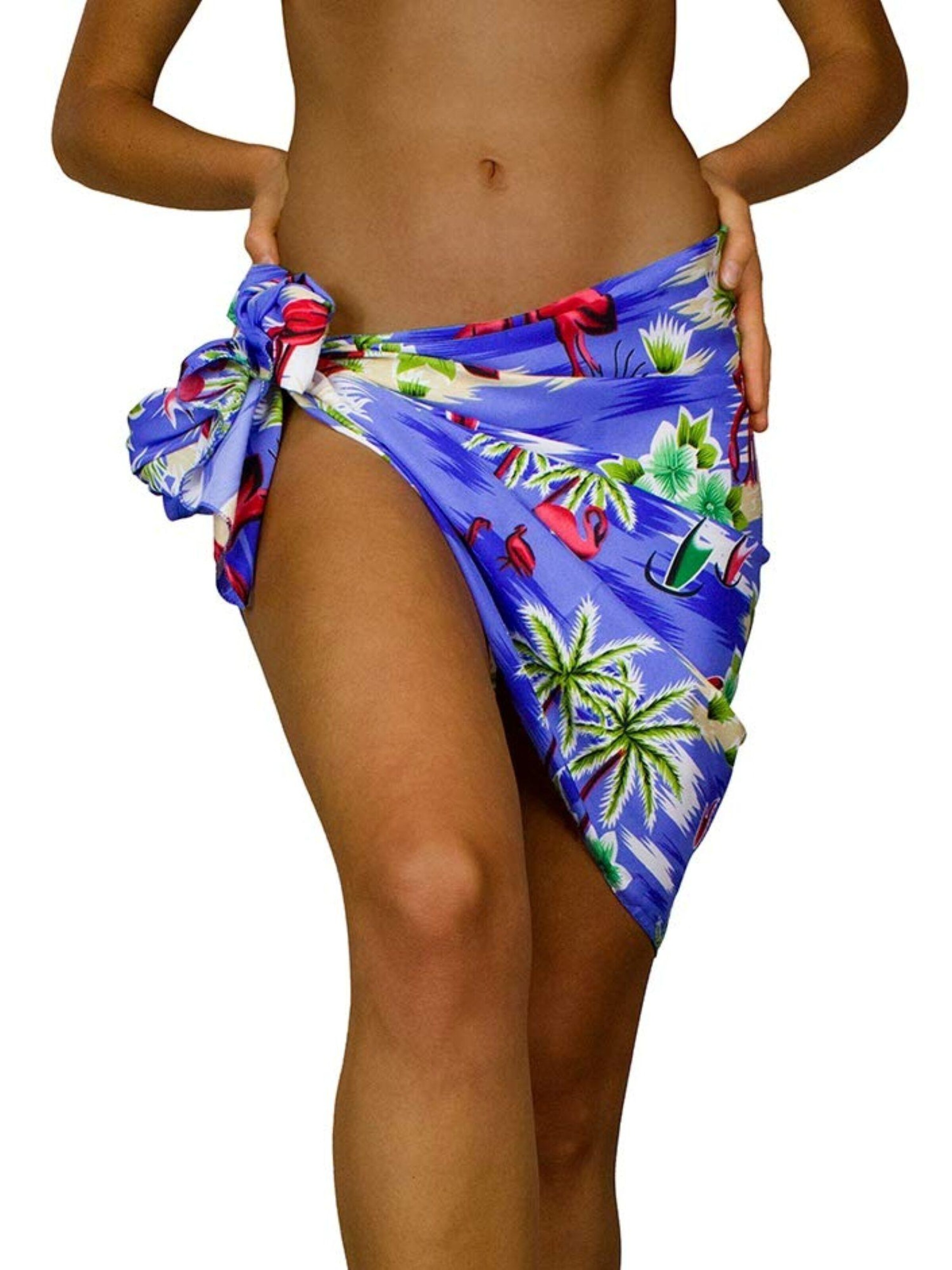 King Kameha Scarf 'Flamingos' in Blue: front