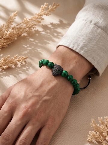 THE GEM STORIES JEWELRY Rannekoru 'Malachite Panther Beaded Bracelet' värissä vihreä