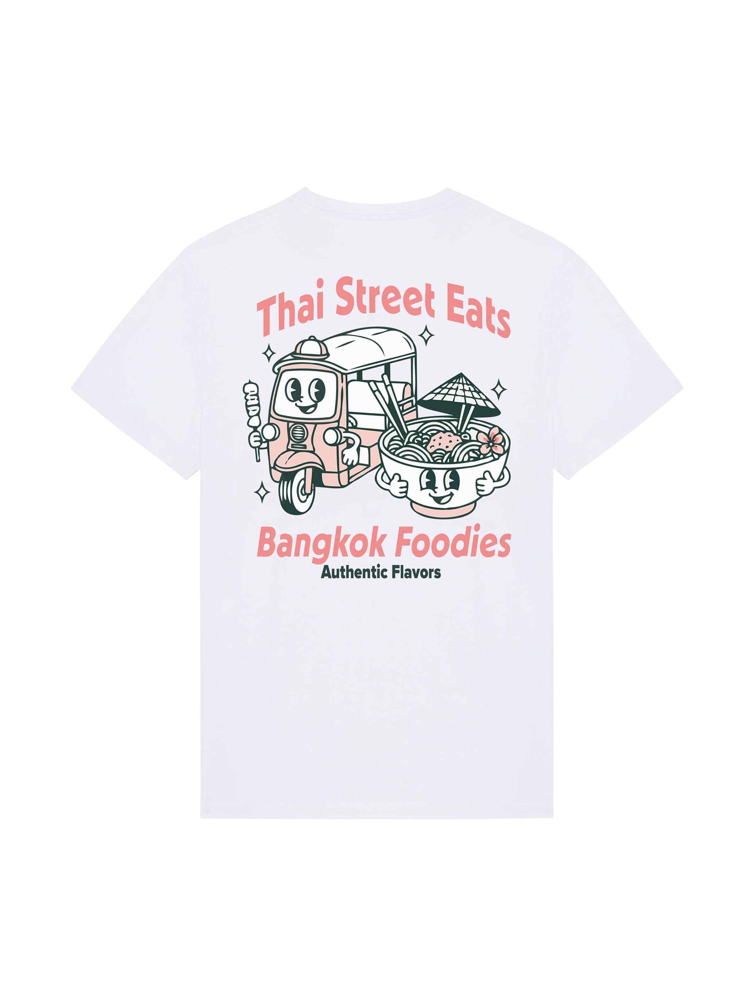 RoamLikeSummer Shirt 'Thai Streets Eats'‌ in Weiß: Vorderseite