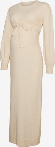 Robes en maille 'MLNEWANNE' MAMALICIOUS en beige : devant