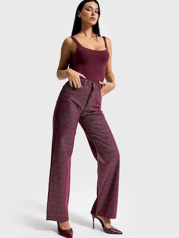 IT'S BASIC Regular Jeans 'RHINESTONE STRAIGHT HIGH RISE JEANS' in Red