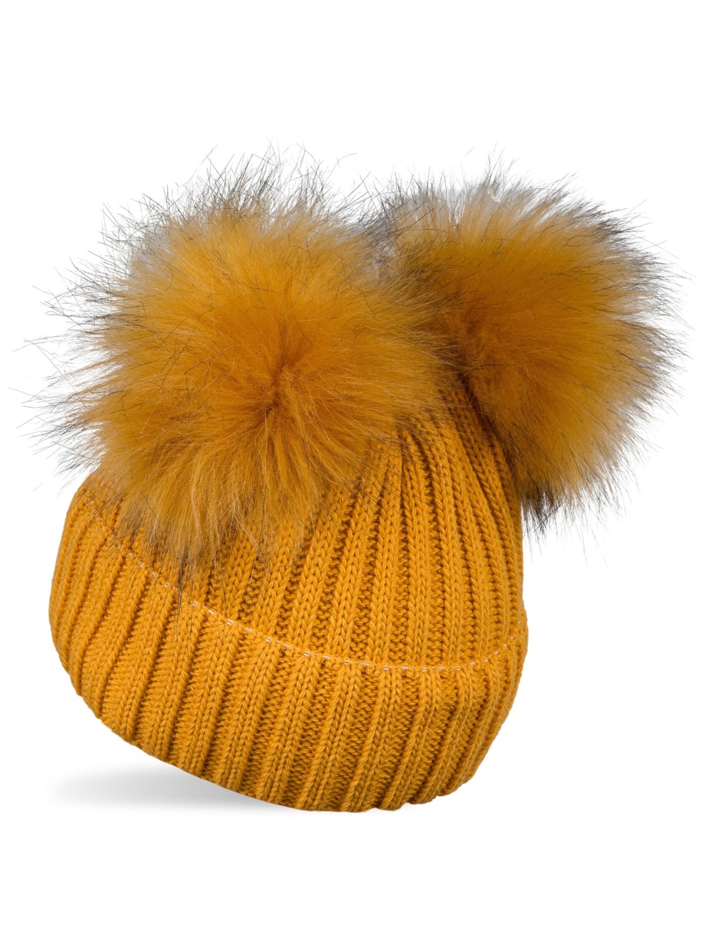 styleBREAKER Beanie 'Kinder Bommelmütze mit zwei Bommel' in Orange: front