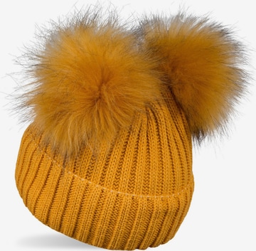styleBREAKER Beanie 'Kinder Bommelmütze mit zwei Bommel' in Orange: front