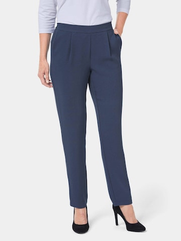 Goldner Slim fit Pleat-Front Pants 'Martha' in Blue: front