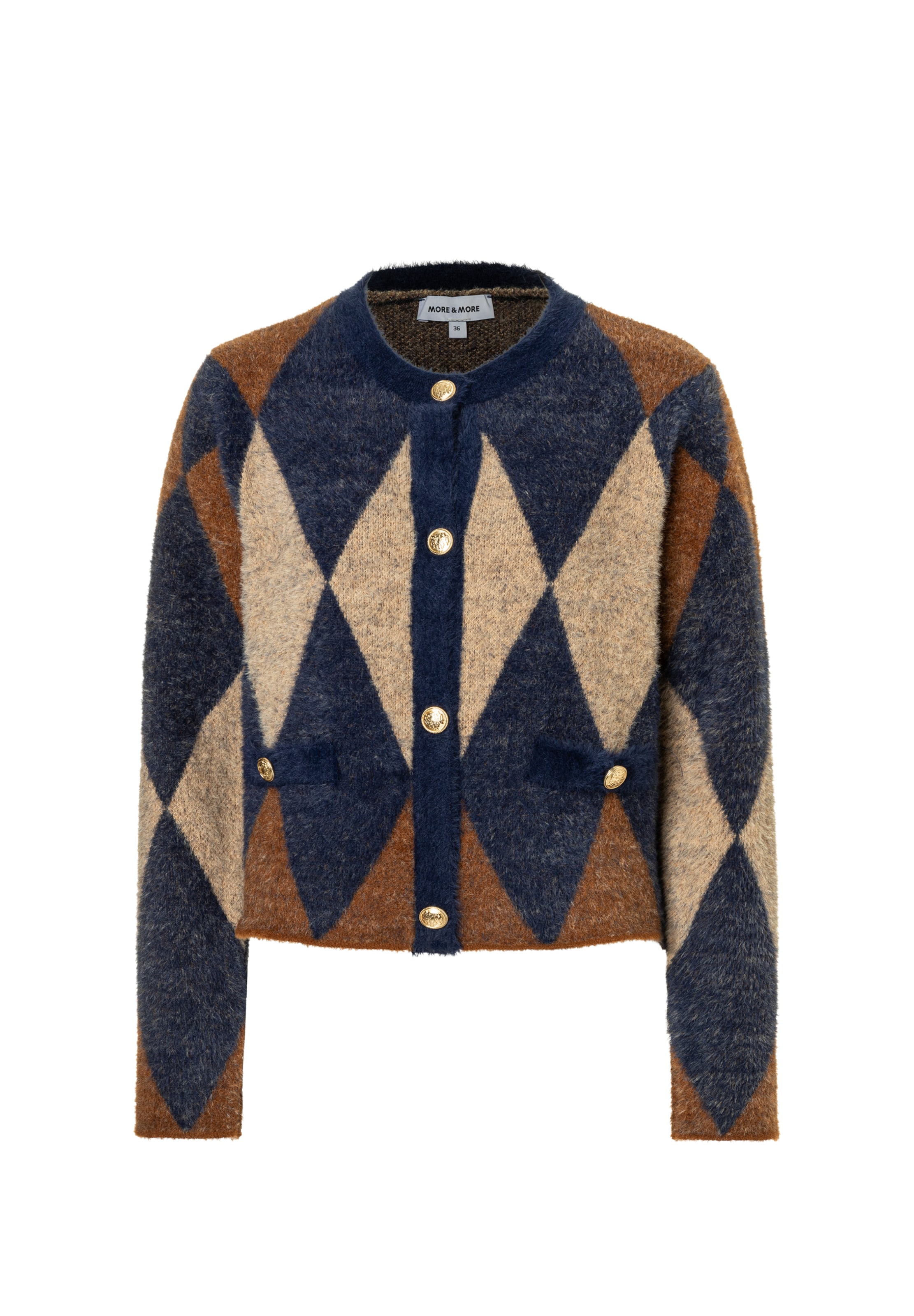 MORE & MORE Knit cardigan in XS in Dark beige / Navy / Umbra, Item view