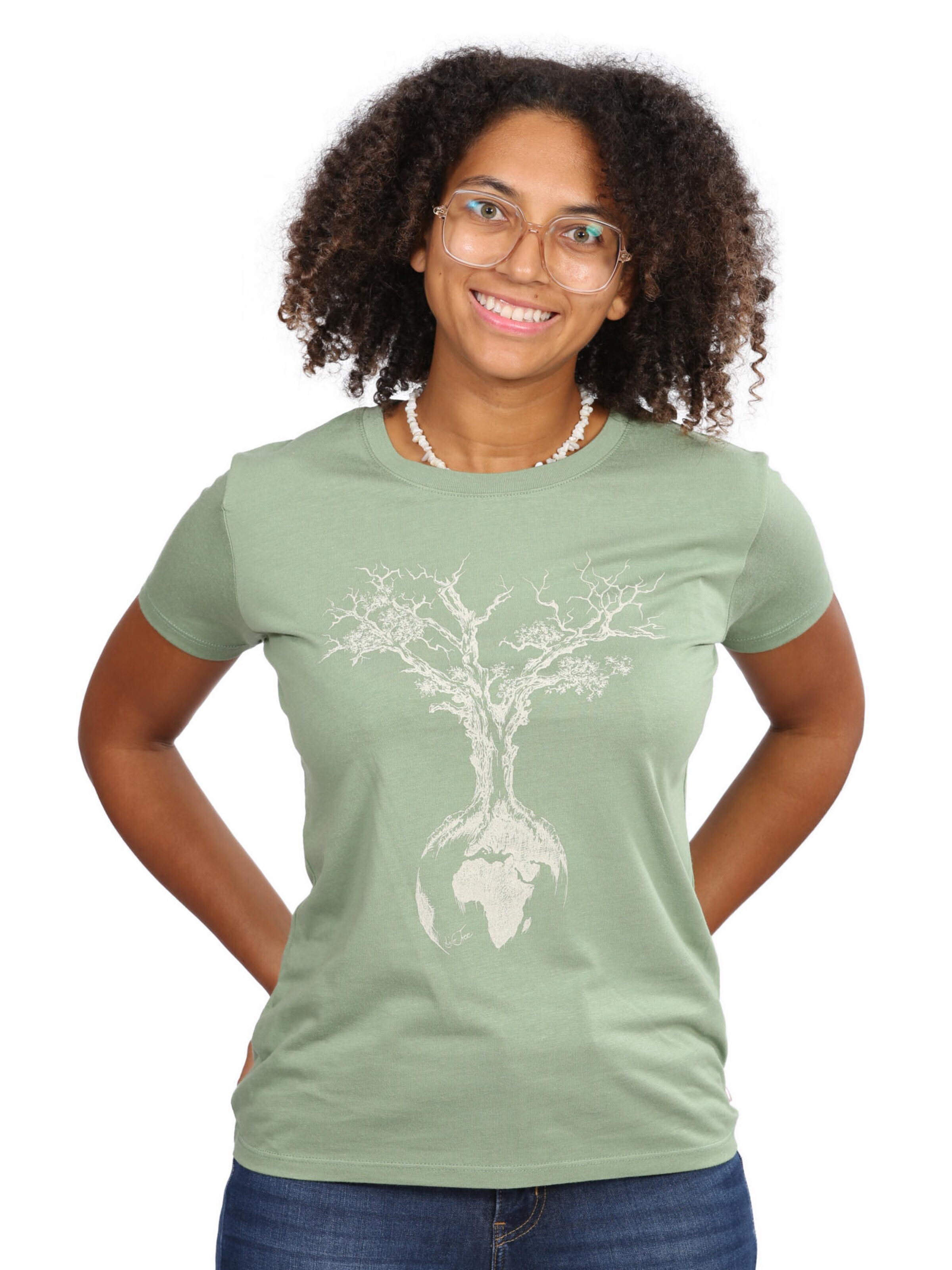 Maglietta 'Weltenbaum' di Life-Tree in verde: frontale