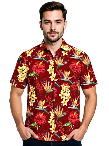Hawaiihemdshop.de Regular fit Overhemd 'Flowerful Summer (red)' in Rood
