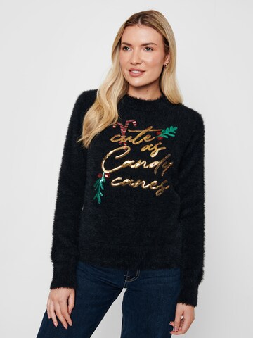 Threadbare Pullover 'Candy Canes' in Schwarz: Vorderseite