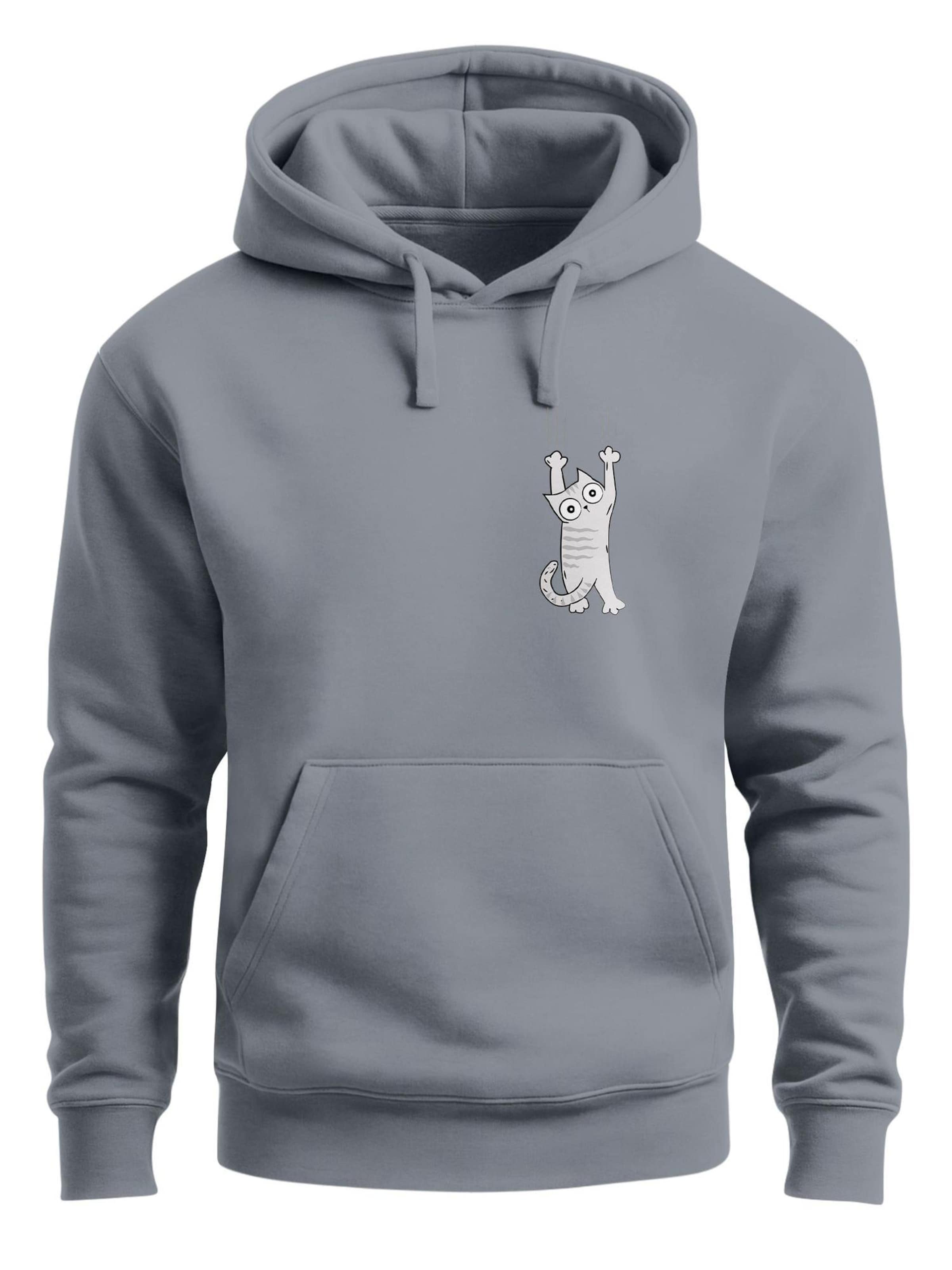 Neverless Sweatshirt 'Katze Rutschend' in Grey: front