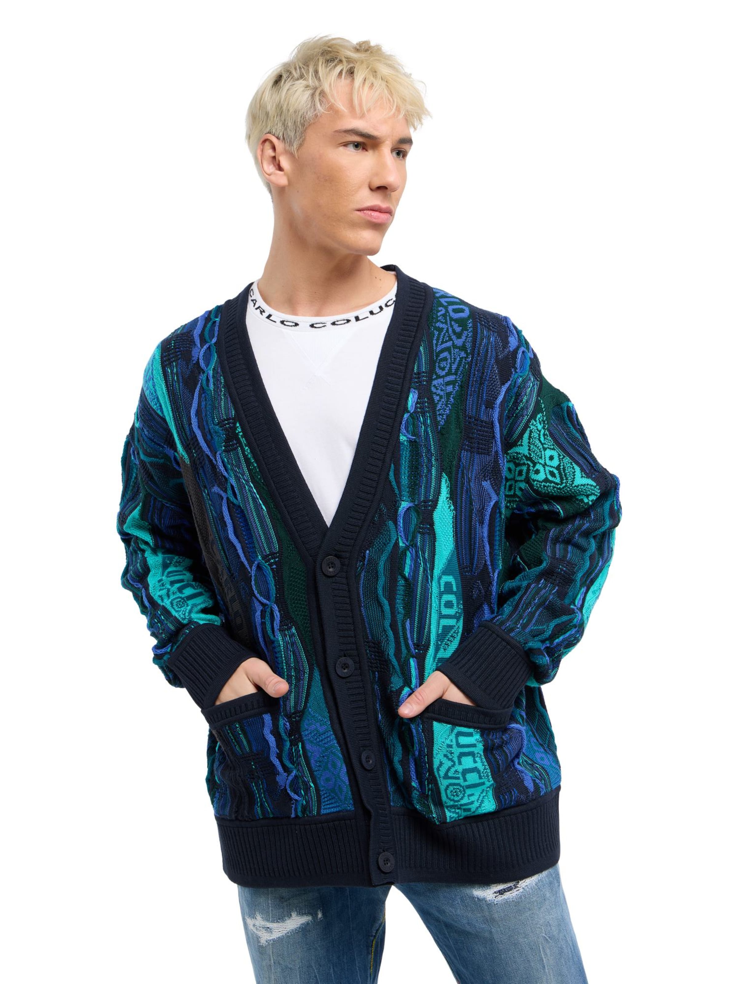 Vestes en maille 'Erlacher' Carlo Colucci en bleu : devant