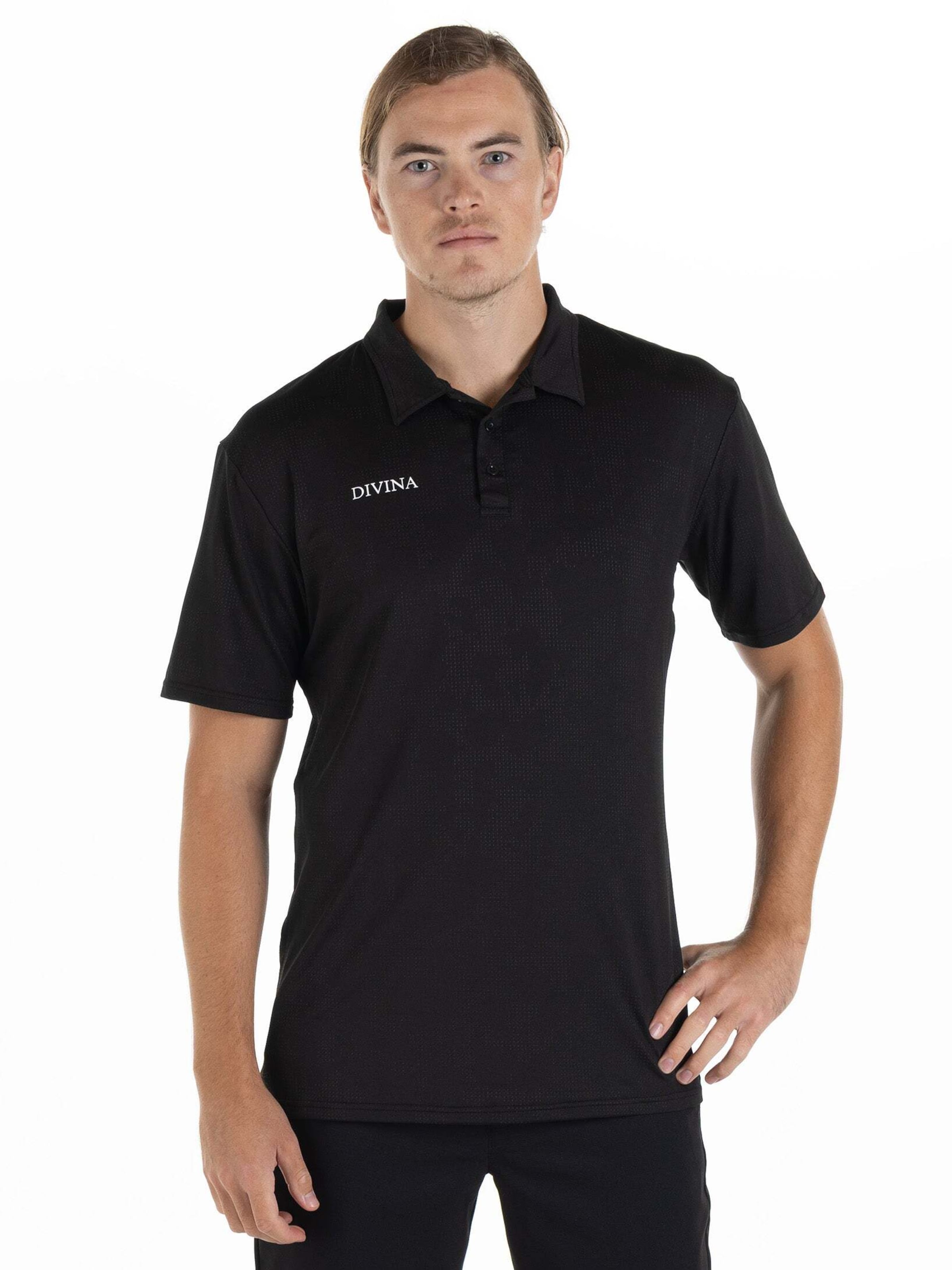 Divina Poloshirt 'Caligo' in Schwarz: Vorderseite