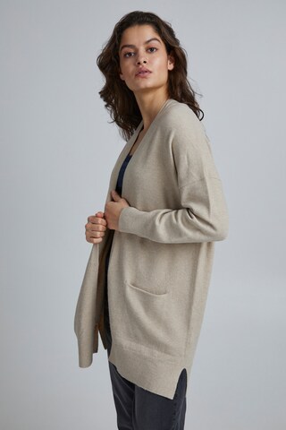 ICHI Knit Cardigan in Beige: front