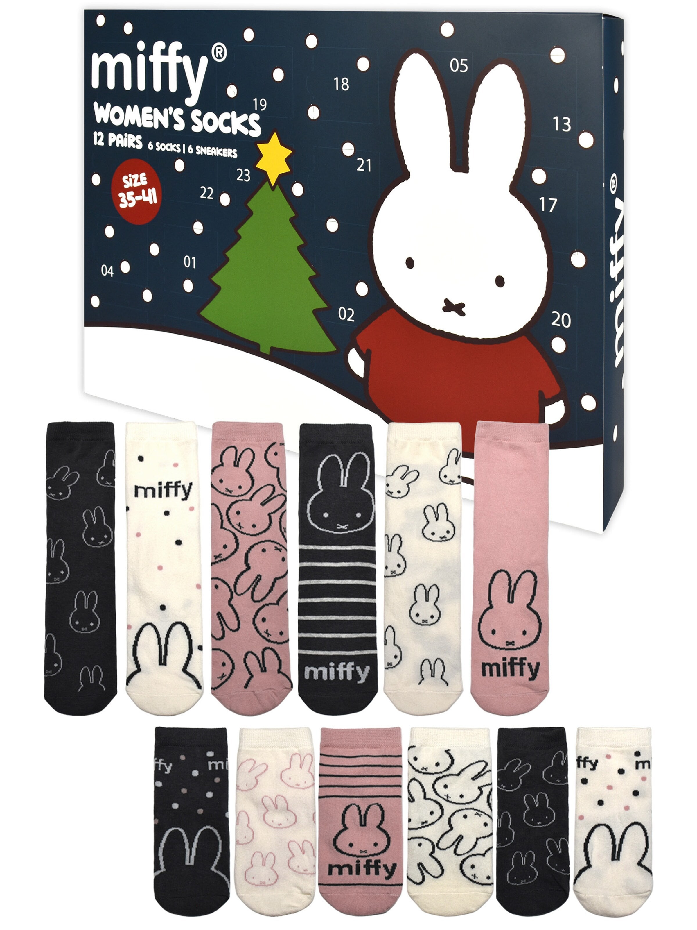 miffy Socks 'Adventskalender mit 12 Paar' in Mixed colors: front