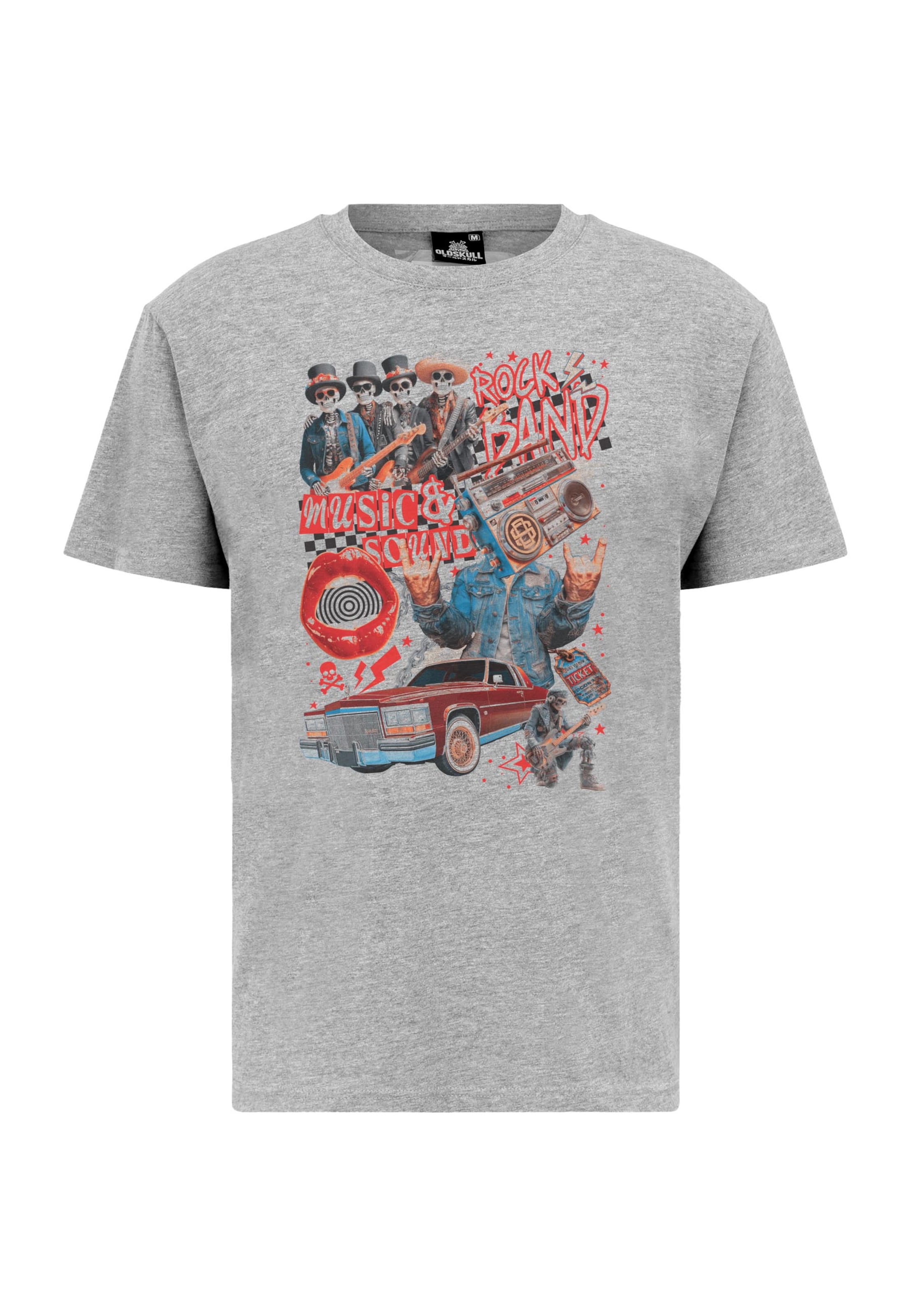 Oldskull Shirt 'Xtreme Retro Rock Skull Graphic' in Grey: front
