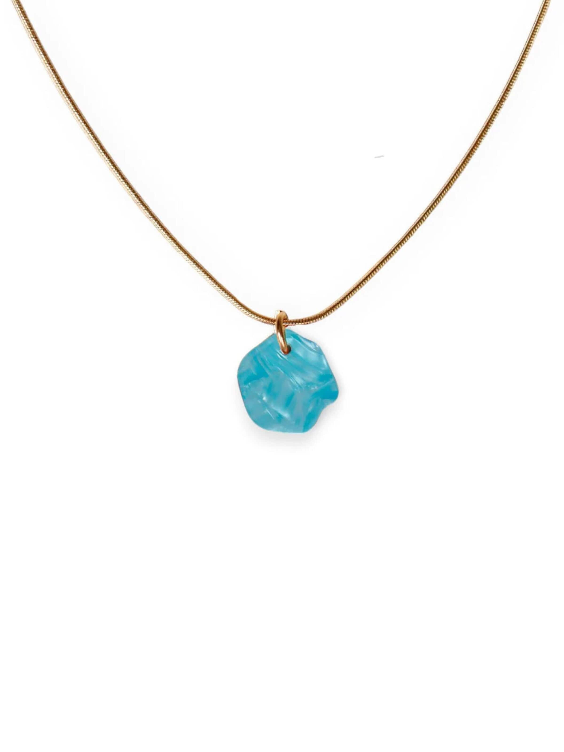 Fräulein Wunder - Colar 'Acetat Alice Gold' em azul