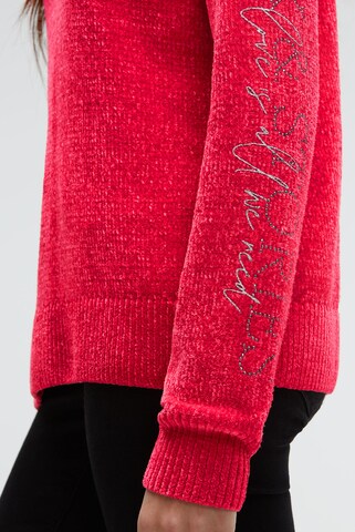 Soccx Chenille-Pullover mit Glitzer-Artworks in Rot
