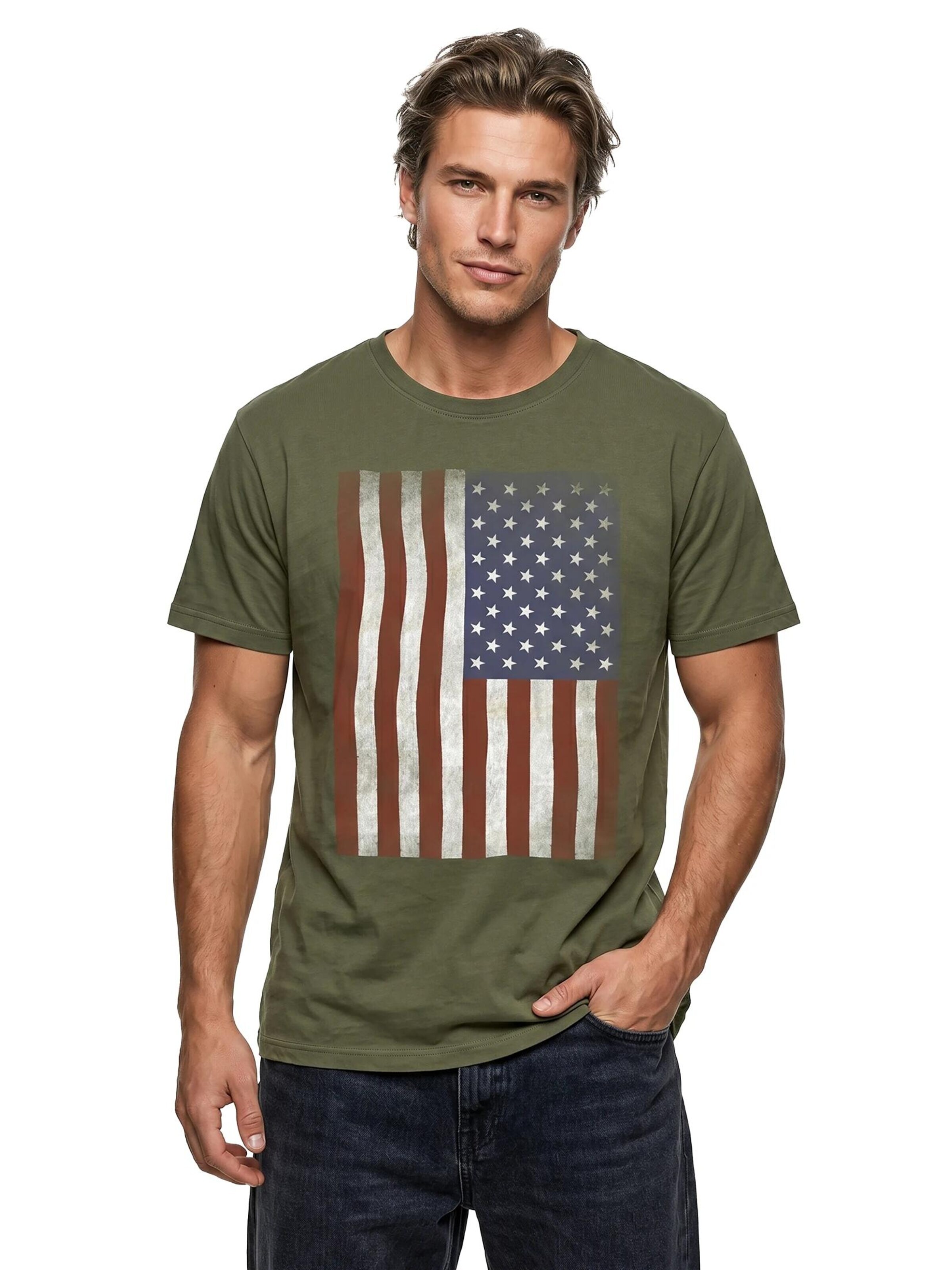 MAKAYA Shirt 'USA Flagge' in Green
