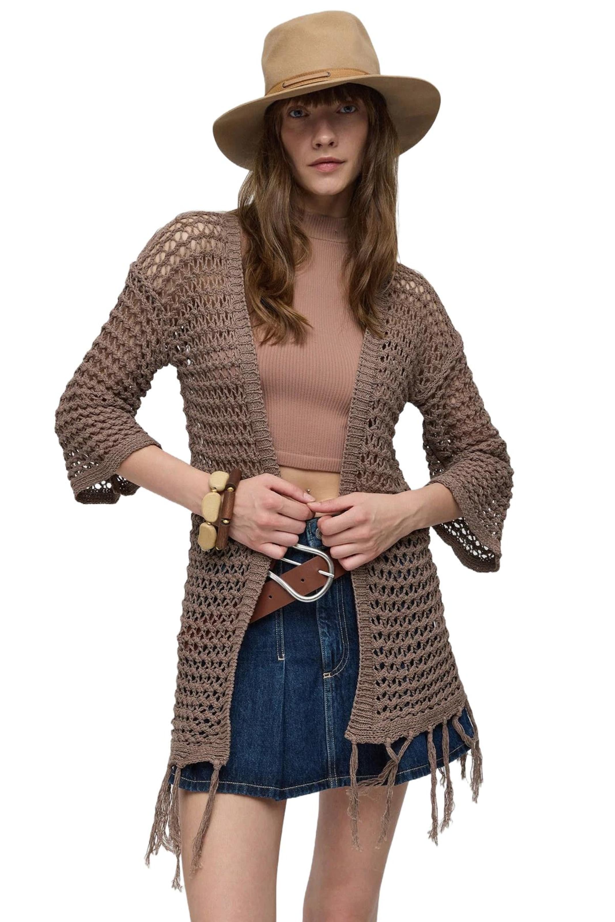 No Matter What Knit cardigan in Brown: front