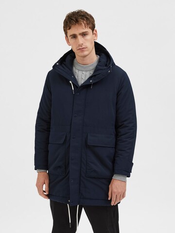 SELECTED HOMME Between-Seasons Parka 'Rodney' in Blue: front