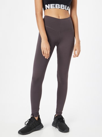 NEBBIA Skinny Workout Pants 'HERO' in Brown: front