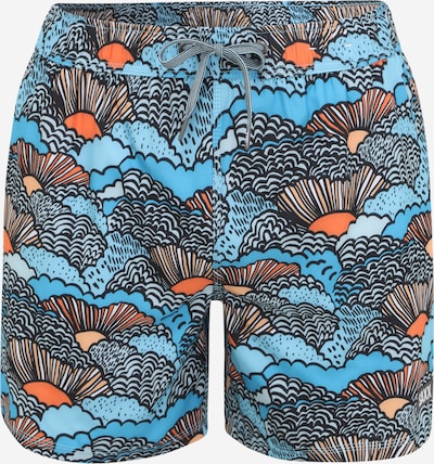 SAXX Shorts de bain 'OH BUOY' en turquoise / bleu ciel / orange foncé / noir / blanc, Vue avec produit