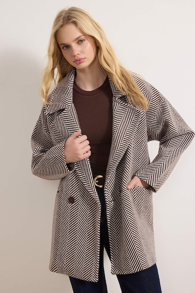 Trendyol Kevad-sügismantel XS-XL suuruses pruunikashall / valkjas, Tootevaade