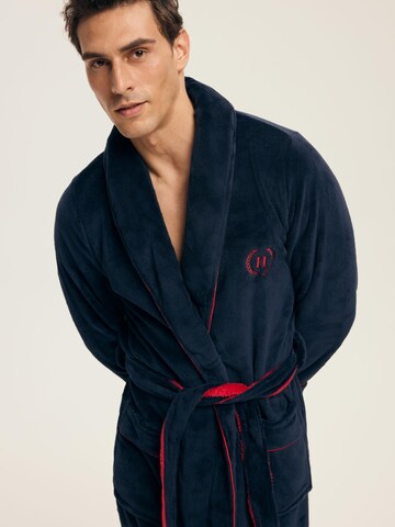 Henderson Bathrobe short 'Fleece-Bademantel mit Logoapplikation und Bindegürtel Got L' in Blue