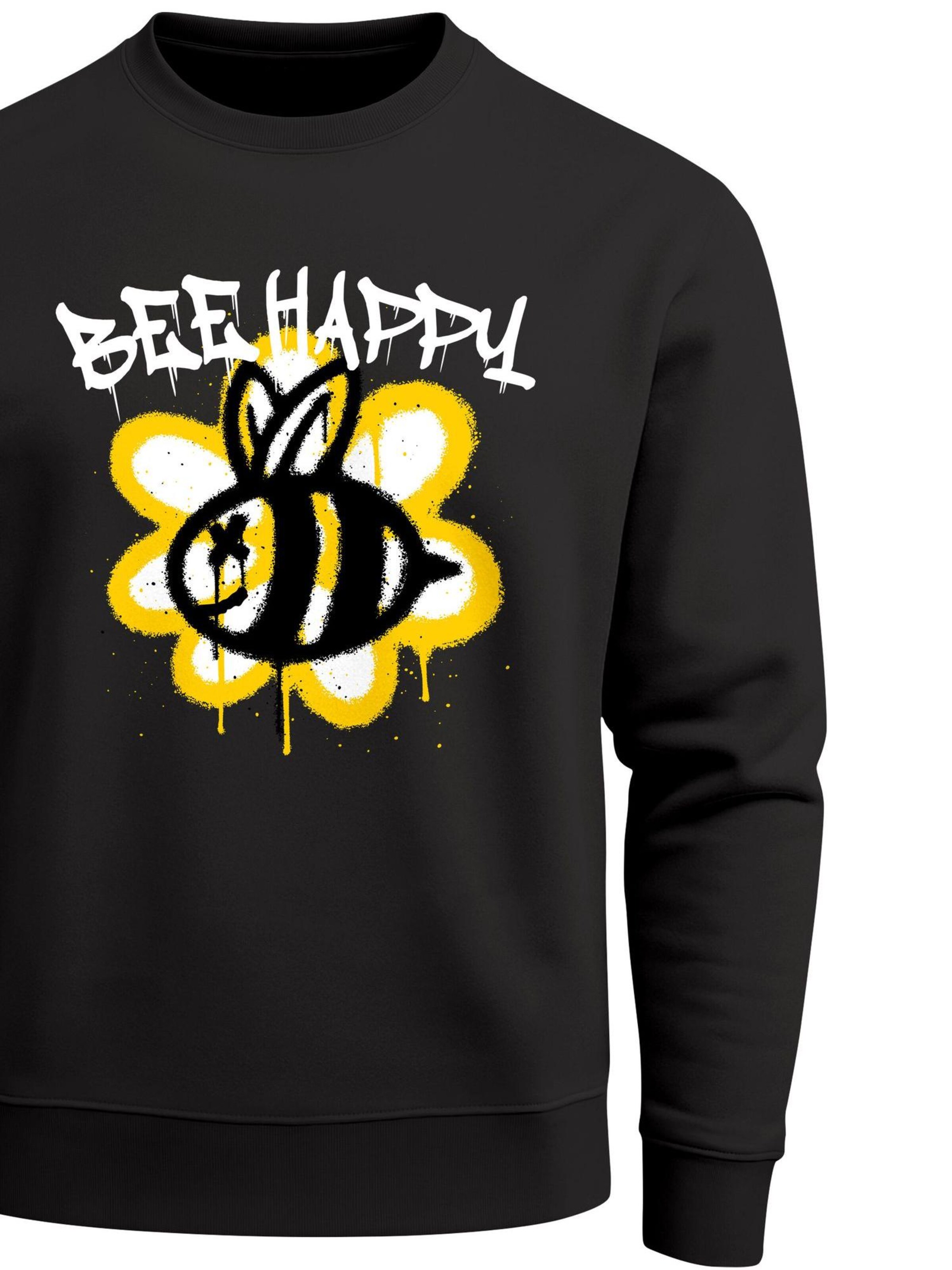 Neverless Sweatshirt 'Bee Happy'‌‌‌‌‌‌‌‌ in Schwarz