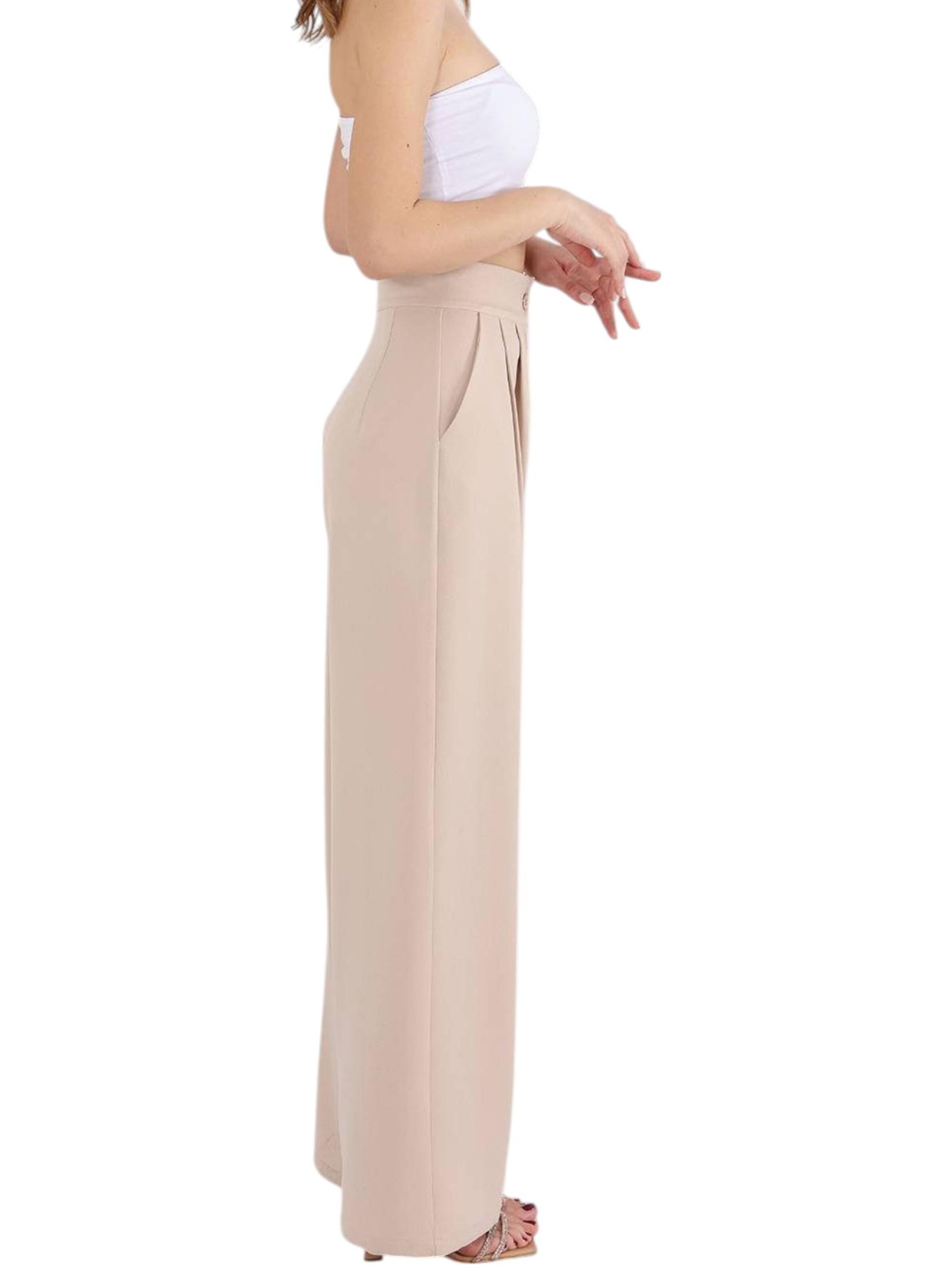 fashionshowcase Wide leg Bandplooibroek 'ALYA' in Beige