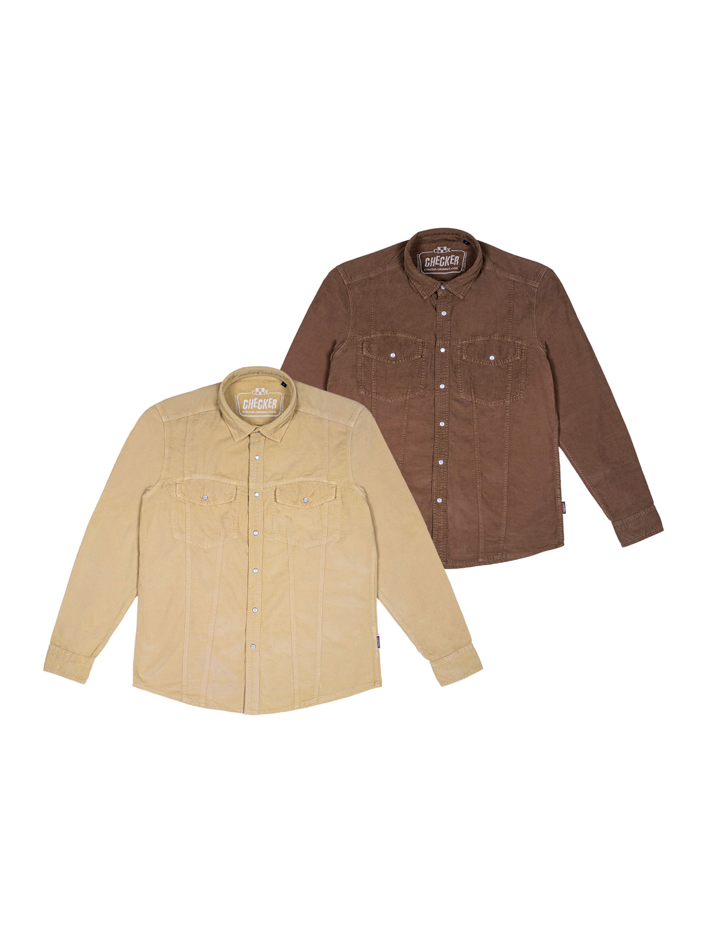 Checker Regular Fit Hemd ' Dynasty Cord ' in Beige: Vorderseite