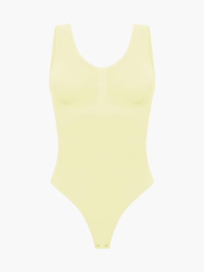 cfab (formerly creamy fabrics) Body moldeador 'Tank Bodysuit Sculpting Shapewear mit String' en M en amarillo claro, Vista del producto