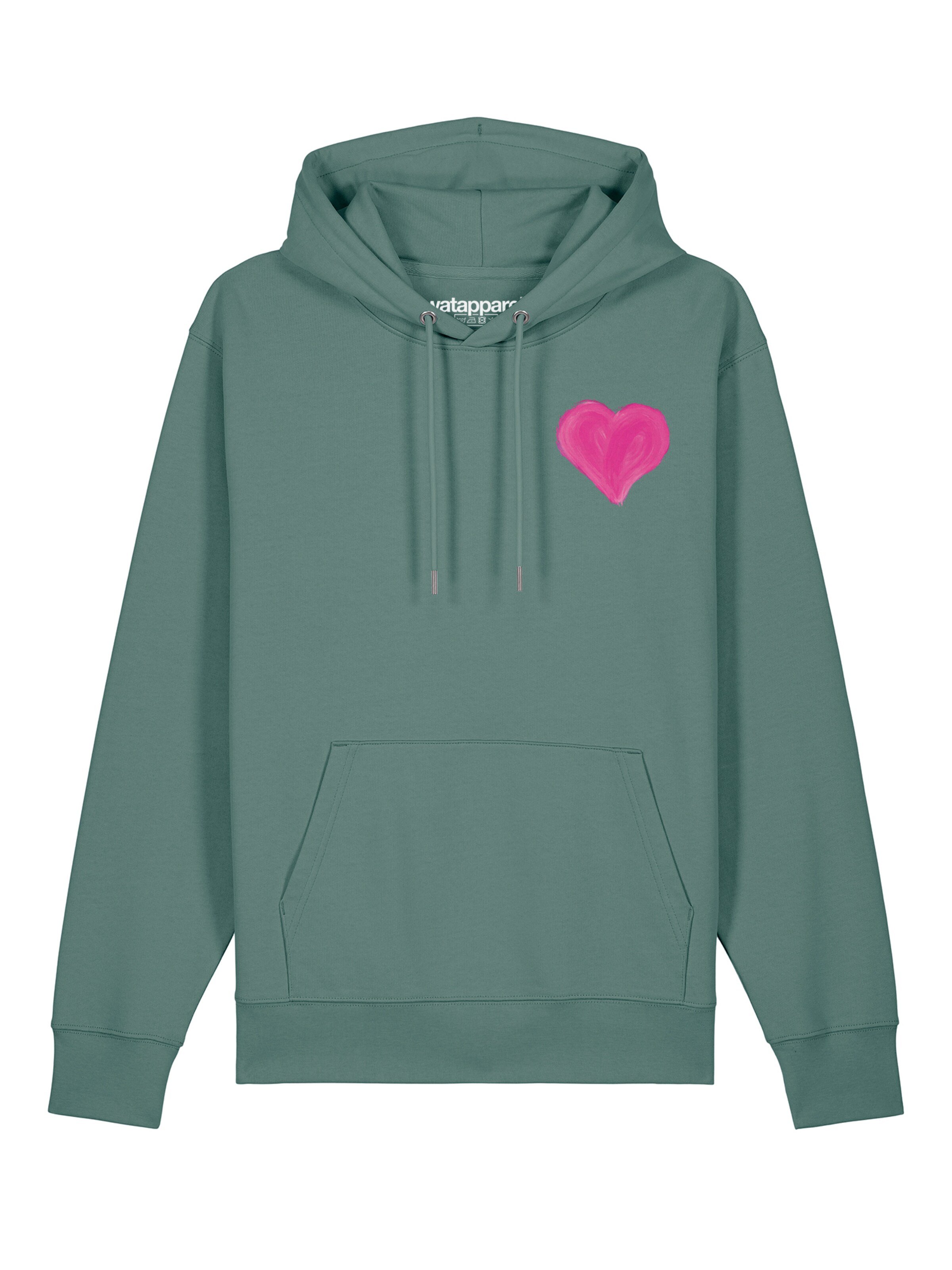 Felpa ' Pink Heart ' di Watapparel in verde: frontale