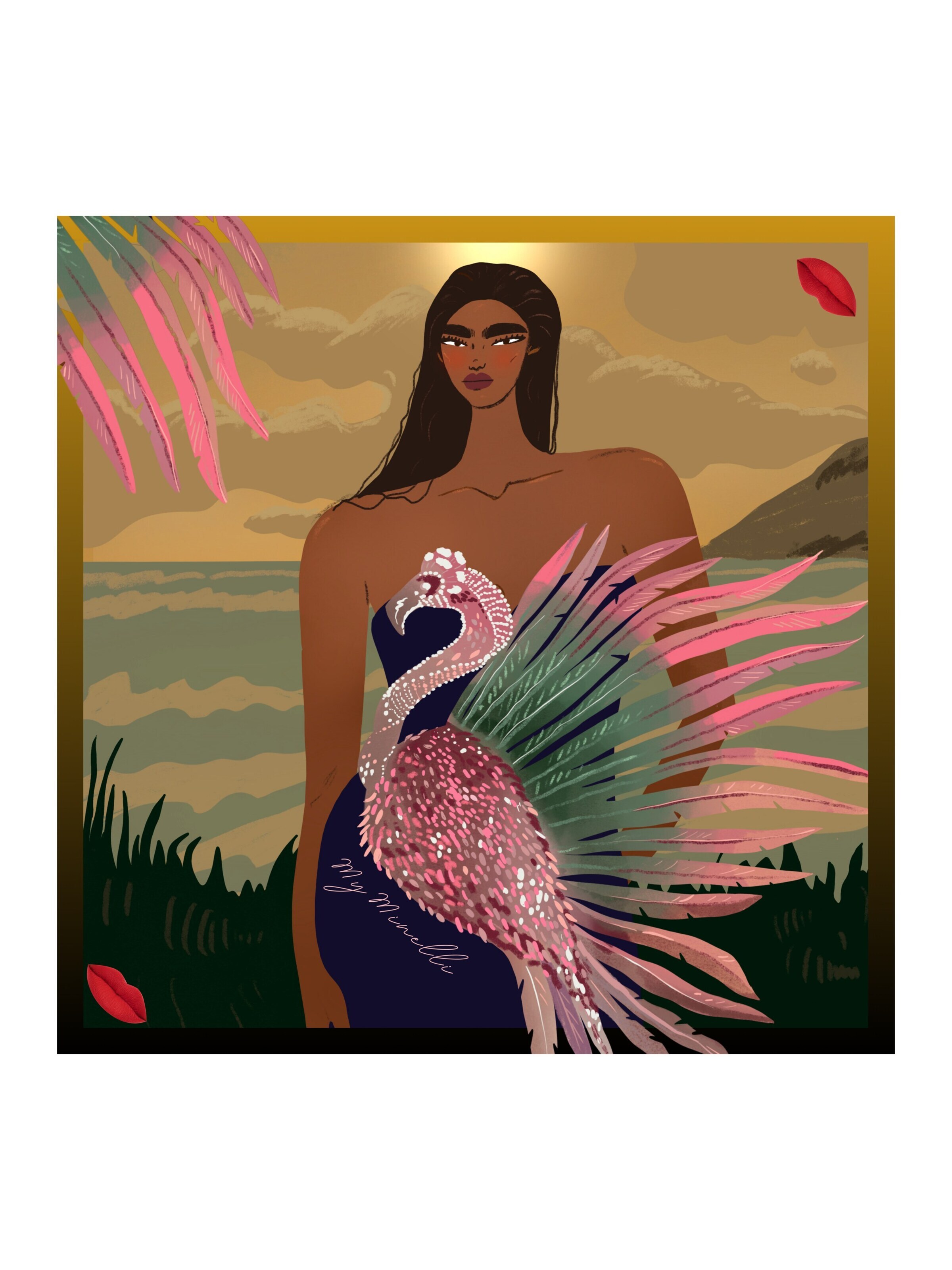 Écharpe 'Angel of Sunset - Hand Rolled Silk Scarf 80x80cm' My Minelli en marron : devant