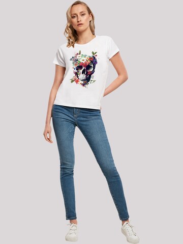 F4NT4STIC T-Shirt 'Totenkopf Blumen' in Weiß