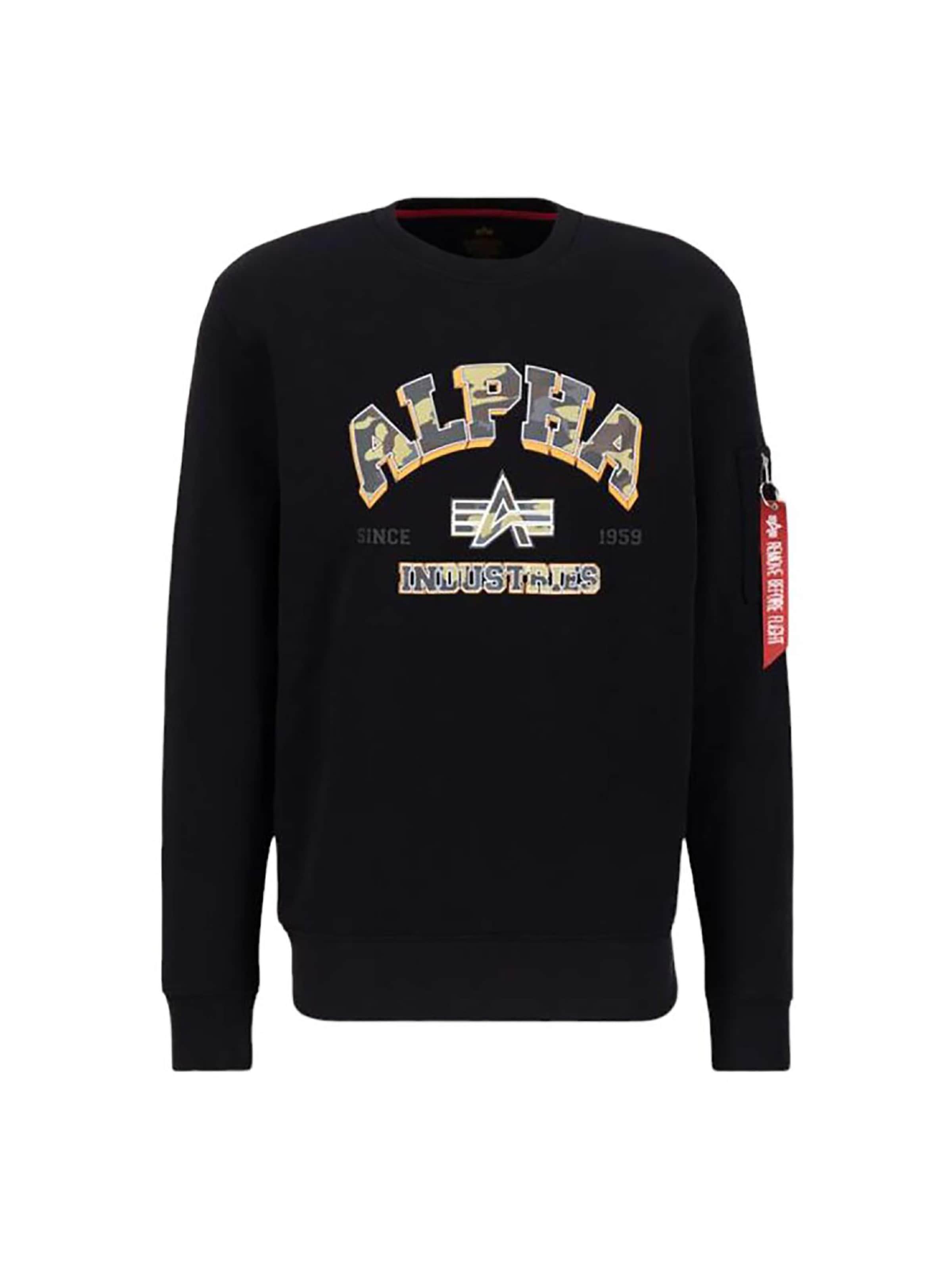 ALPHA INDUSTRIES Sweatshirt 'College' in Zwart: voorkant