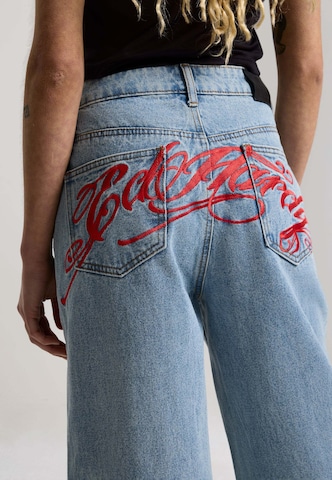 Ed Hardy Wide leg Jeans 'Cherry Skull' in Blauw